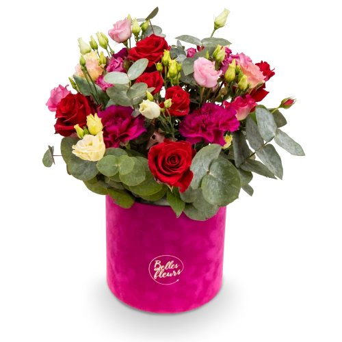 Flower box with roses and carnations